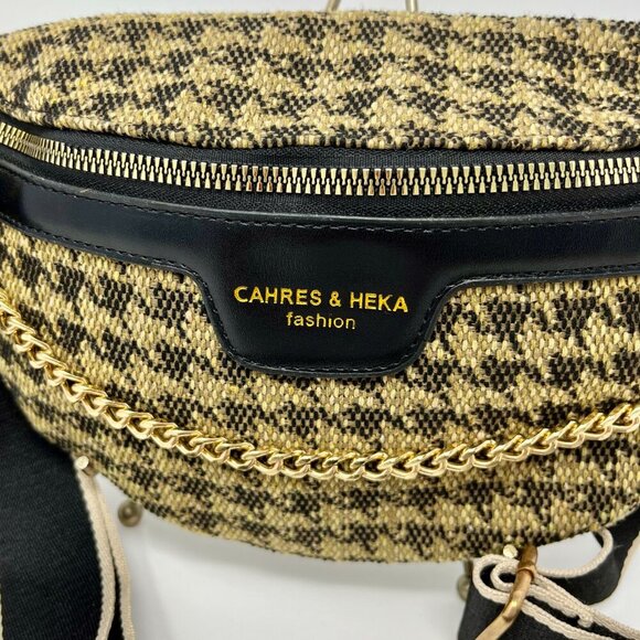 Cahres & Heka  Designer Crossbody Houndstooth Print Canvas Bag - Picture 12 of 14